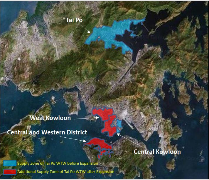 Supply Zone of Tai Po WTW before and after Expansion
