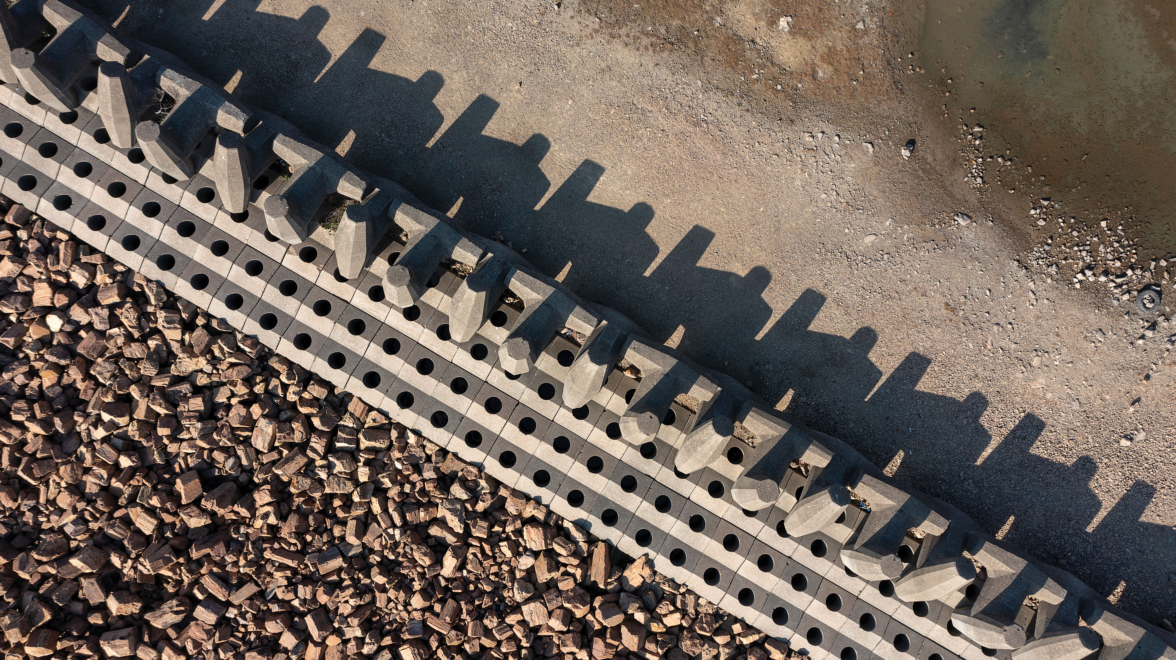 Dolosses and rock fill at the East Main Cofferdam of High Island Reservoir