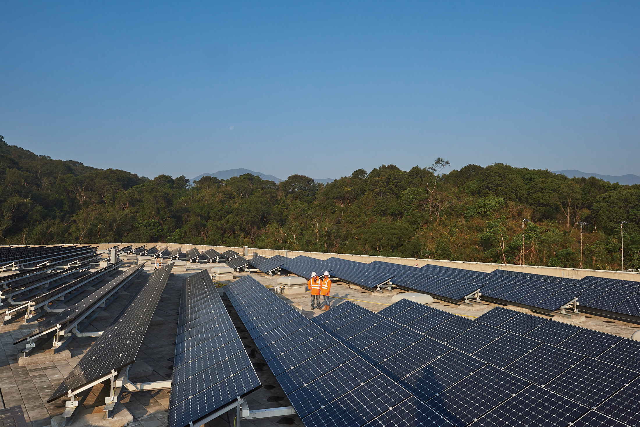 Solar panels on the rooftop of the Dissolved Air Flotation Building of the TPWTW