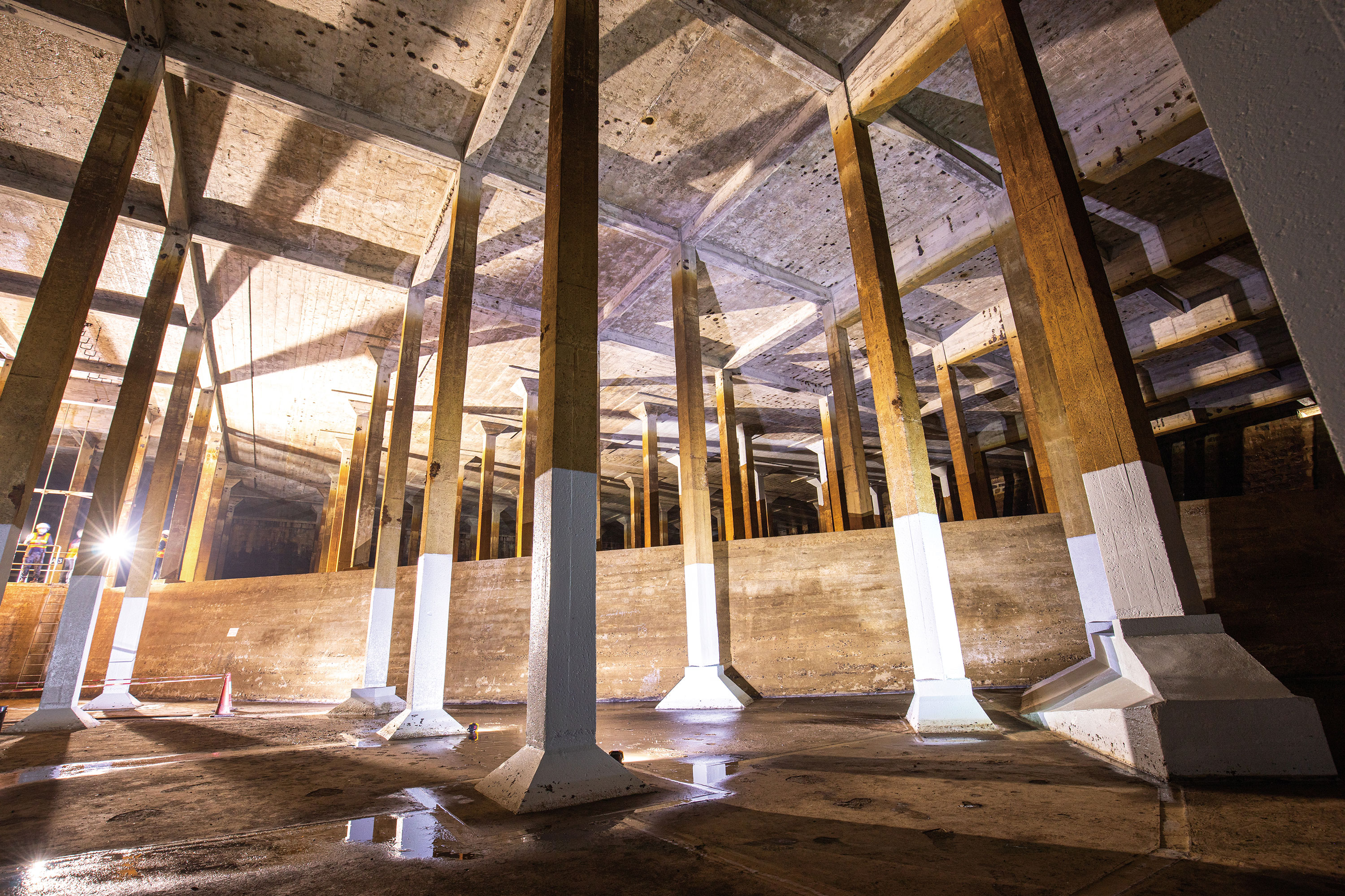 The interior of the Albany Fresh Water Service Reservoir after emptied of water