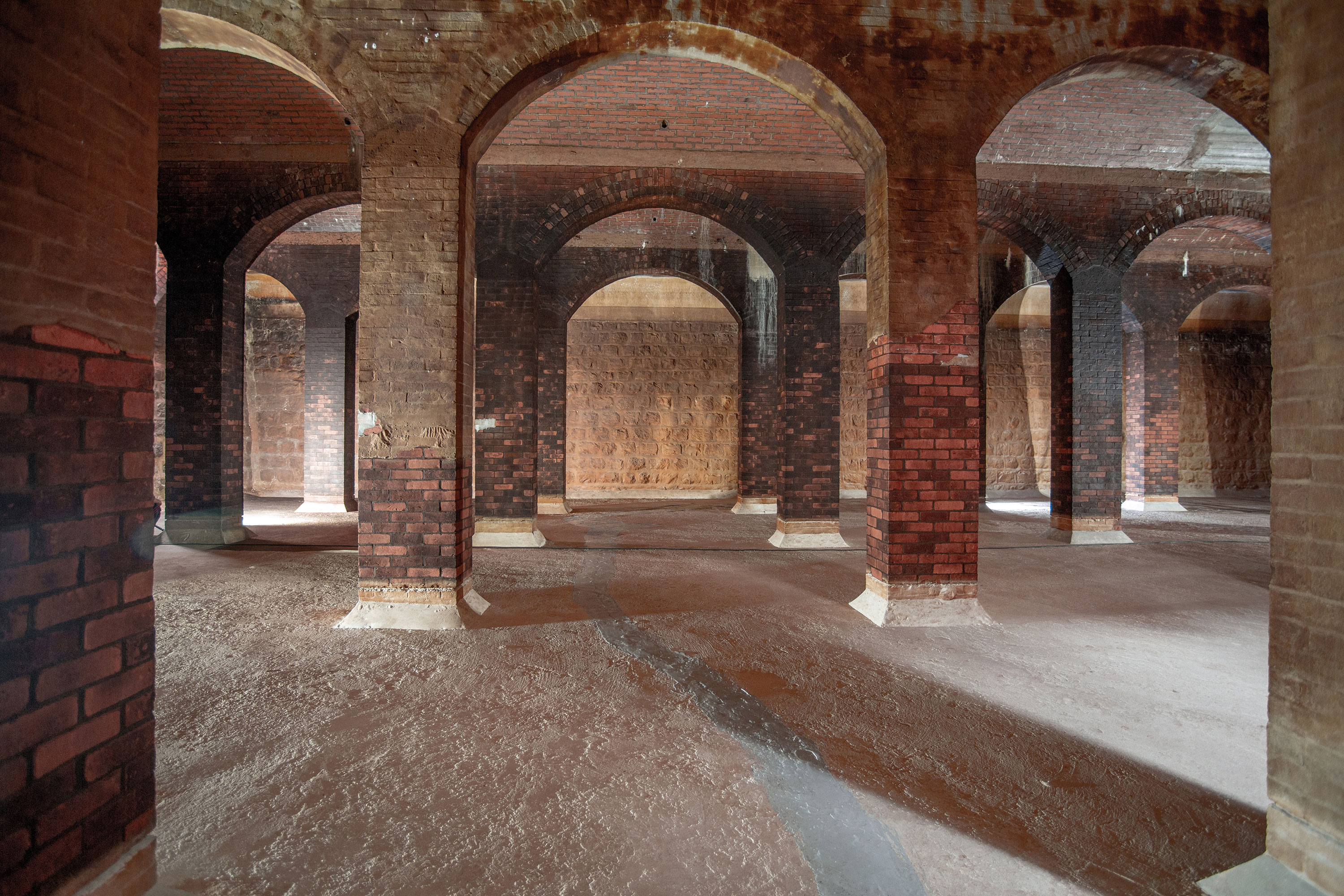 The interior of the Peak Fresh Water Service Reservoir after emptied of water