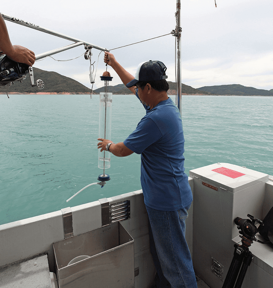 Reservoir fishermen regularly take water samples from a reservoir