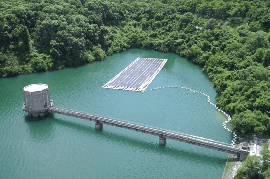 The floating solar power system at the Shek Pik Reservoir