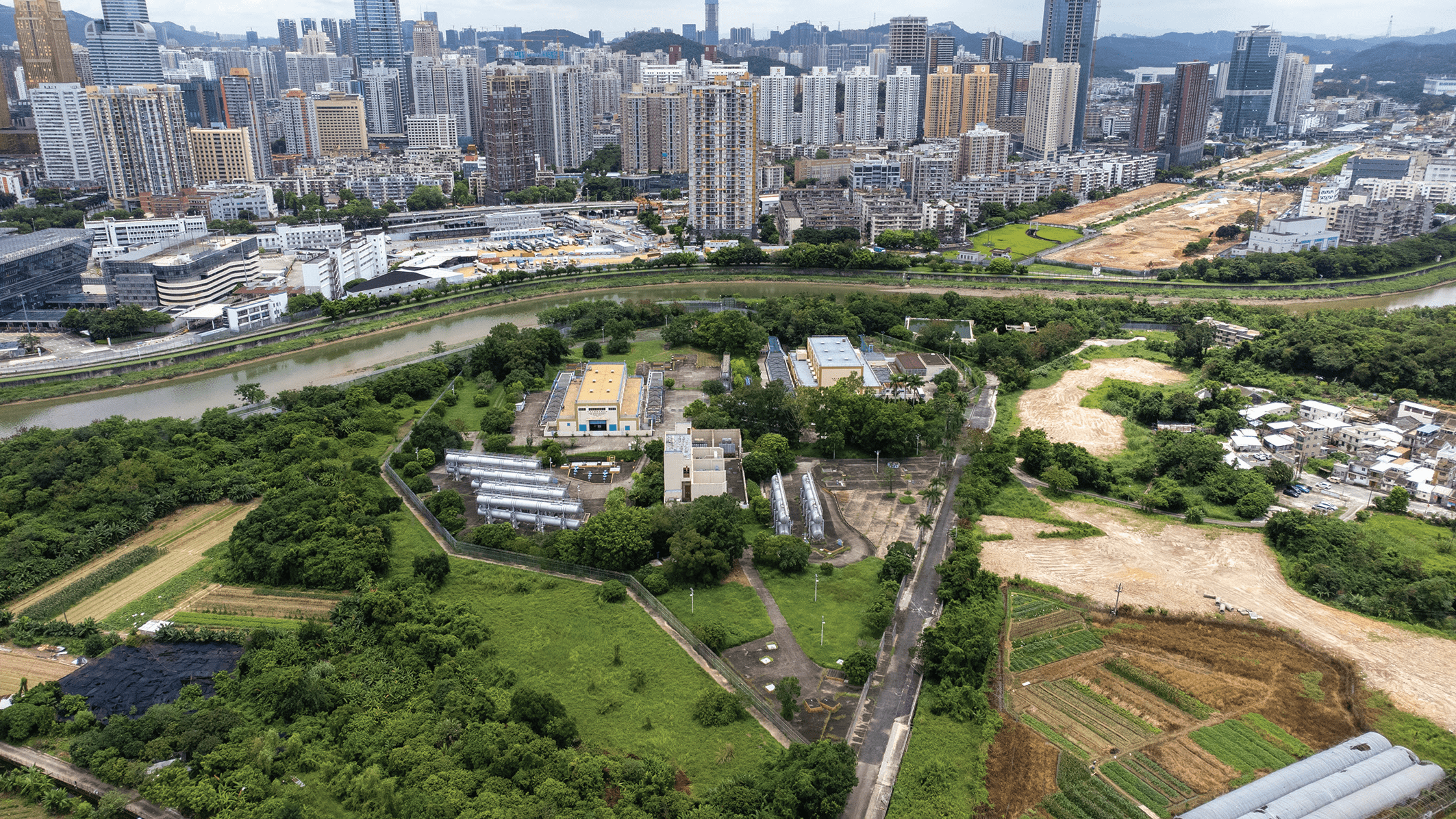 Muk Wu Raw Water Pumping Station located at the other side of the river from Lo Wu, Shenzhen.