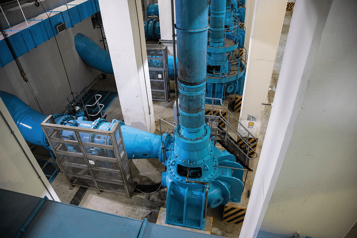 The motor pushes the balance shaft to drive the pump and transfers the raw water to impounding reservoirs or water treatment works.