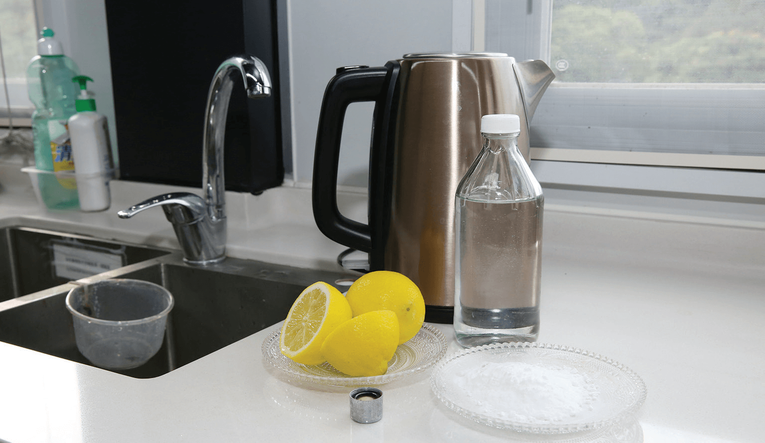 Lemon juice, baking soda or white vinegar help remove limescale