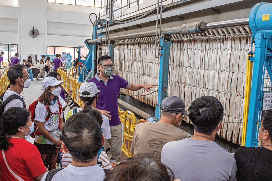The Water Treatment Works Open Day attracted large crowds. This photograph was taken in the sludge filter press plant room