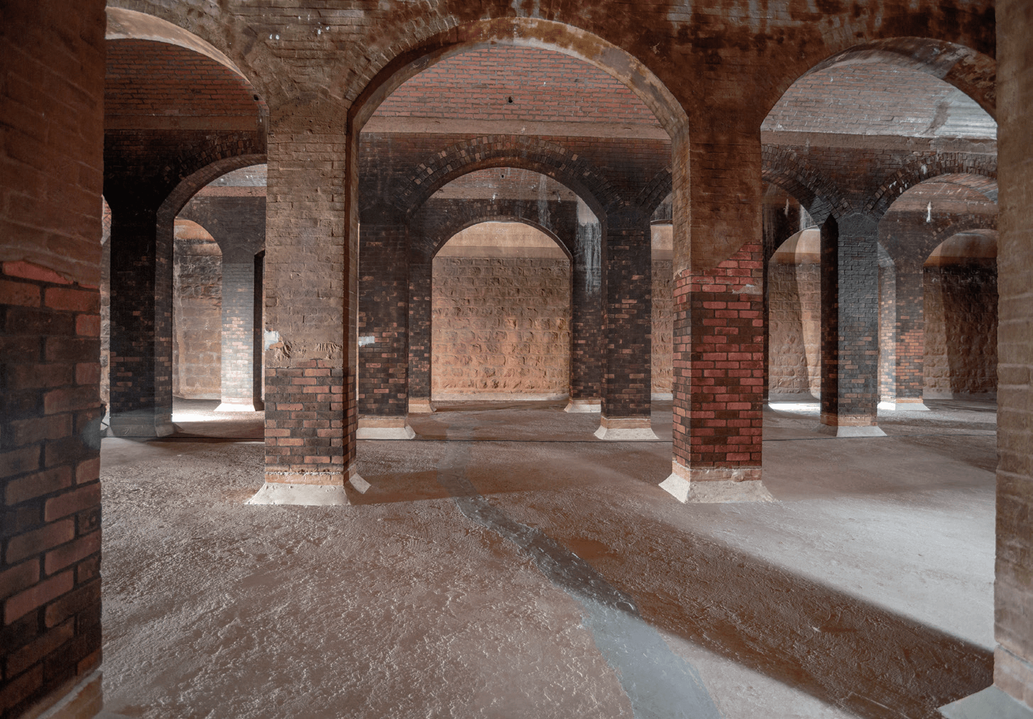 The interior of the Peak Fresh Water Service Reservoir after emptied of water