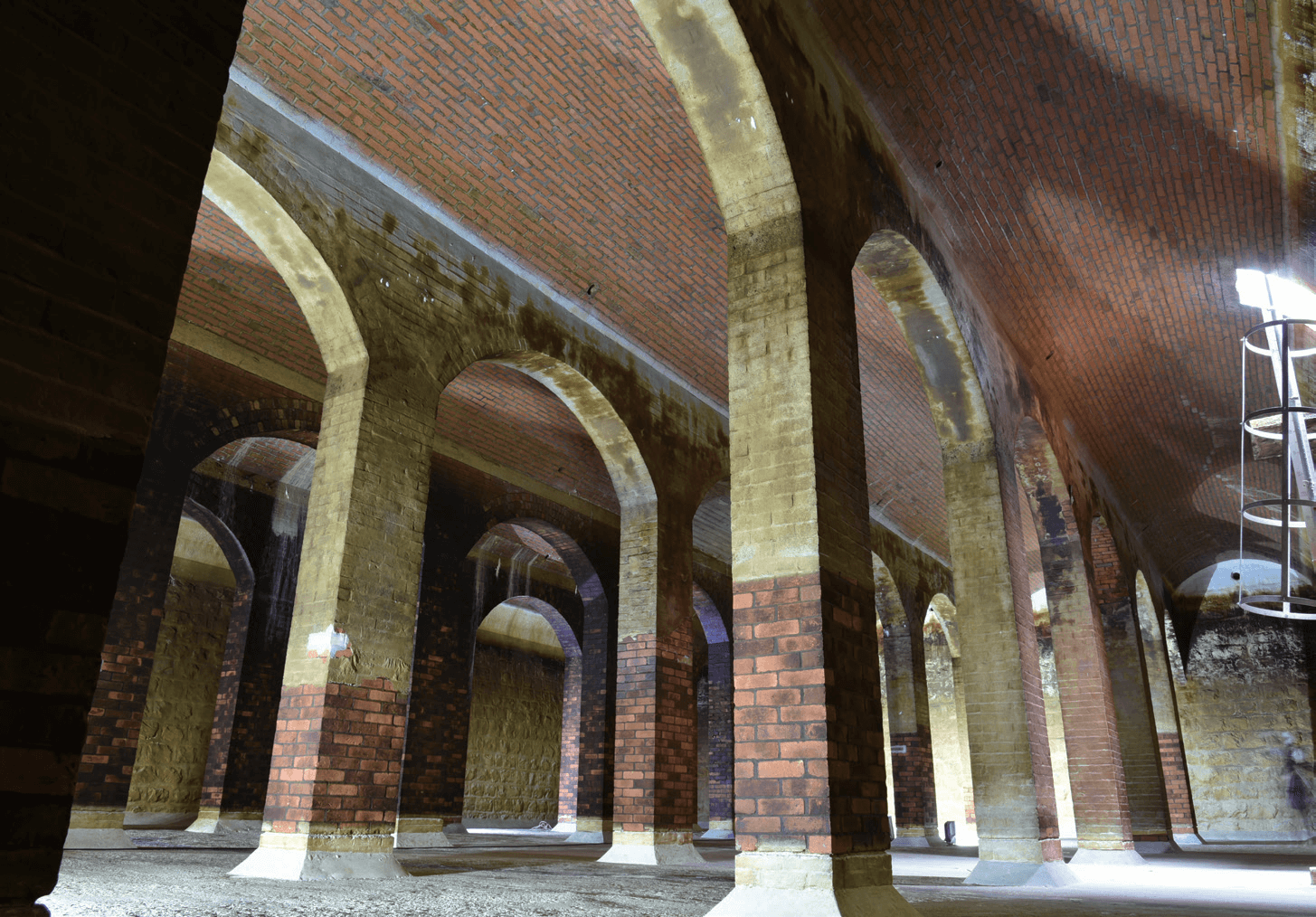 The interior of the Peak Fresh Water Service Reservoir after emptied of water
