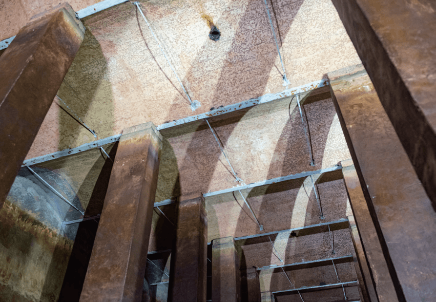 The interior of the Mount Gough Fresh Water Service Reservoir after emptied of water