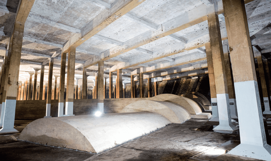 The interior of the Albany Fresh Water Service Reservoir after emptied of water