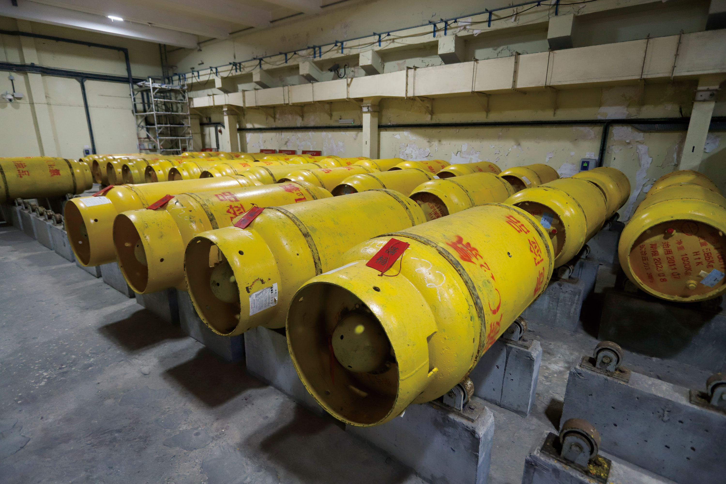 Before on-site chlorine gas generation became available, liquid chlorine was required to be stored at water treatment works