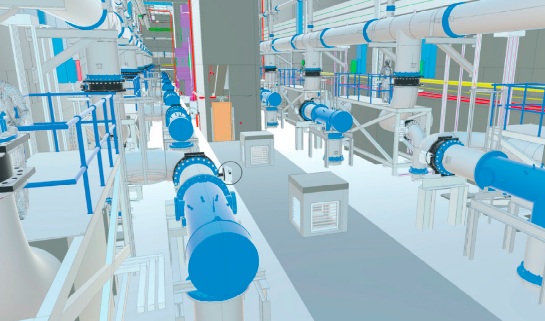 A three-dimensional depiction of the UV disinfection facilities at the South Works of the STWTW, using Building Information Modelling (BIM)