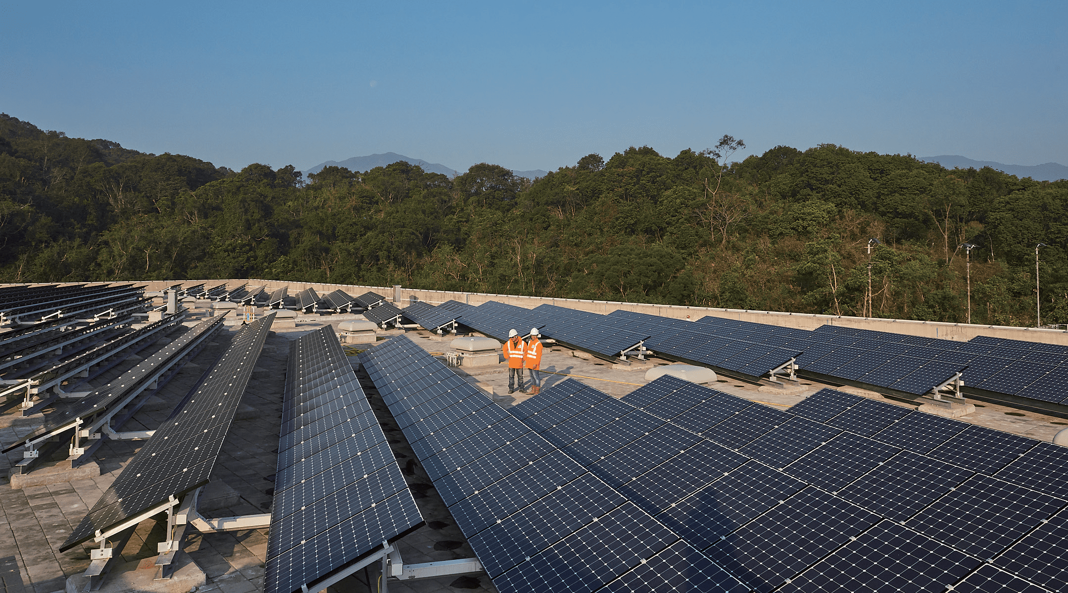 Solar panels on the rooftop of the Dissolved Air Flotation Building