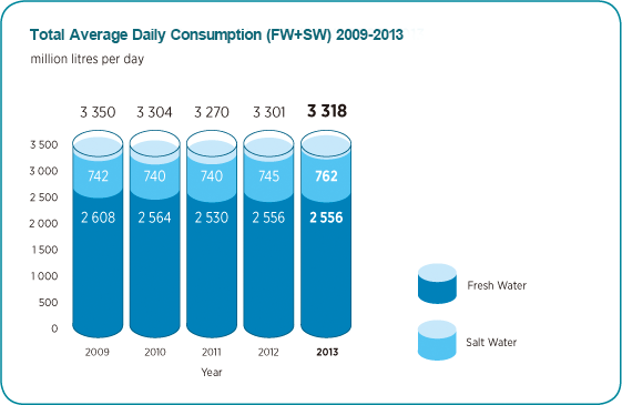 Total Average Daily Consumption (FW+SW) 2009-2013 Chart