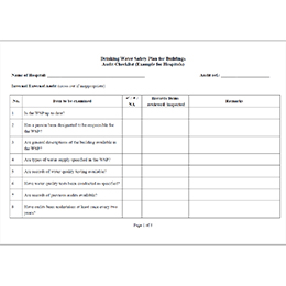 Drinking Water Safety Plans for Building Audit Checklist (Example for Hospitals)