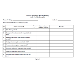 Drinking Water Safety Plans for Building Audit Checklist